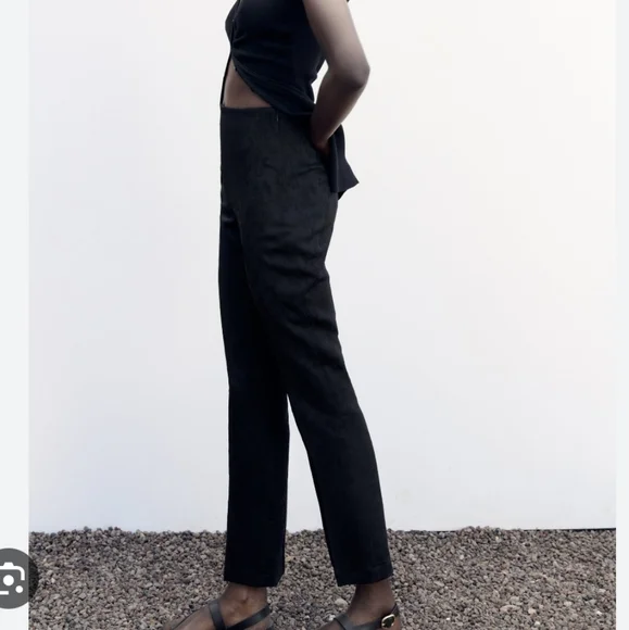 ZARA FLARED JACQUARD BLACK PANTS SIZE M - Picture 2 of 5